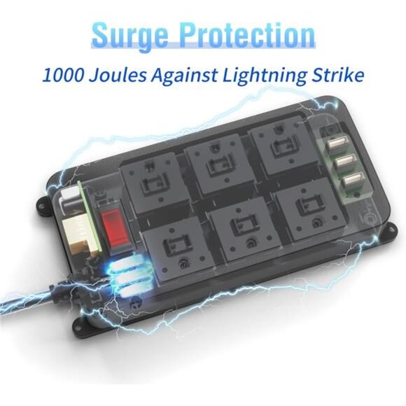 Outdoor Power Strip Weatherproof, 6 Outlets Waterproof Surge Protector with 3 - Picture 4 of 7
